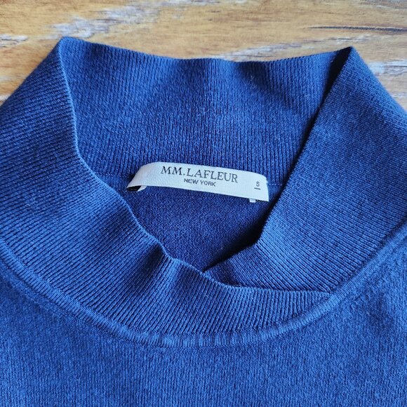M.M.LAFLEUR Mock Neck Sweater Pullover Italian Viscose Blend Navy Blue - Picture 7 of 11